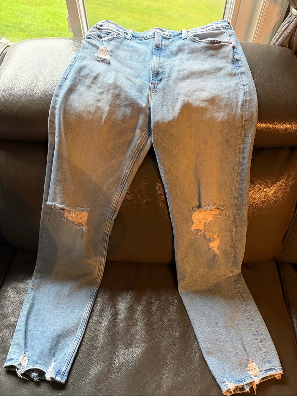 MOTHER Light Blue High-Rise Distressed Jeans